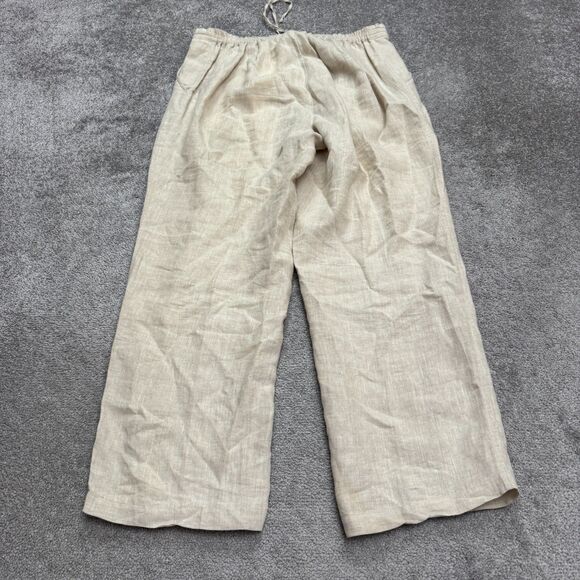 Lane Bryant Linen Wide Leg Trousers Pants Womens 14/16 Beige Elastic Waist Boho - Picture 2 of 16